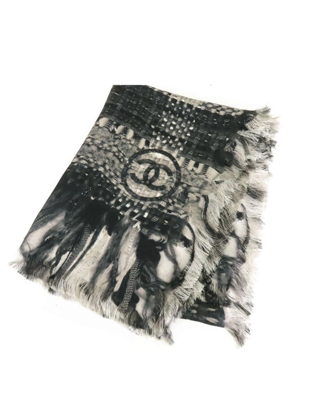 Chanel Knit Print Shawl Dark Gray Silk Sweater